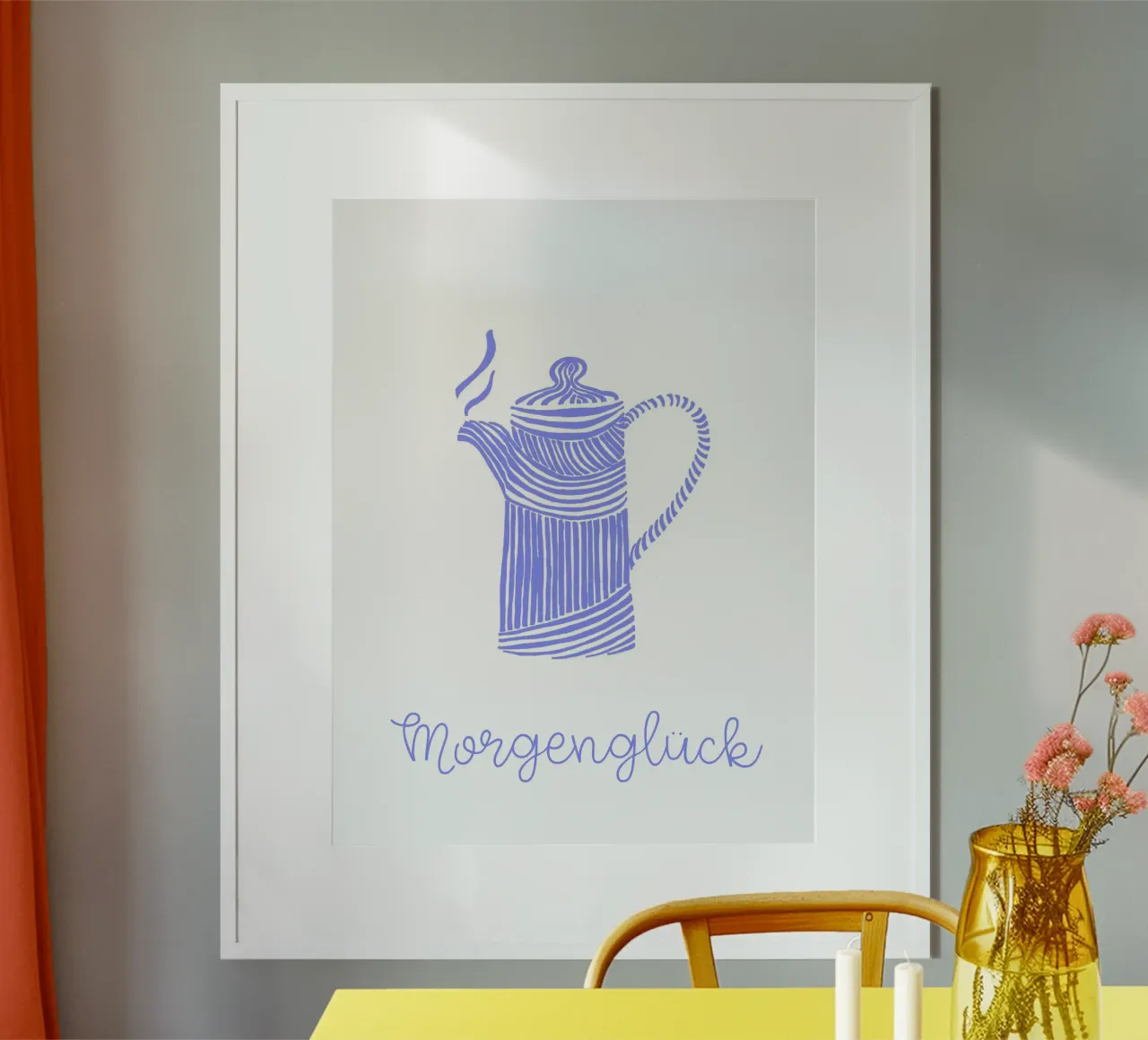 Felicità mattutina - caffettiera fumante poster con telaio in plastica da PaperLine Art