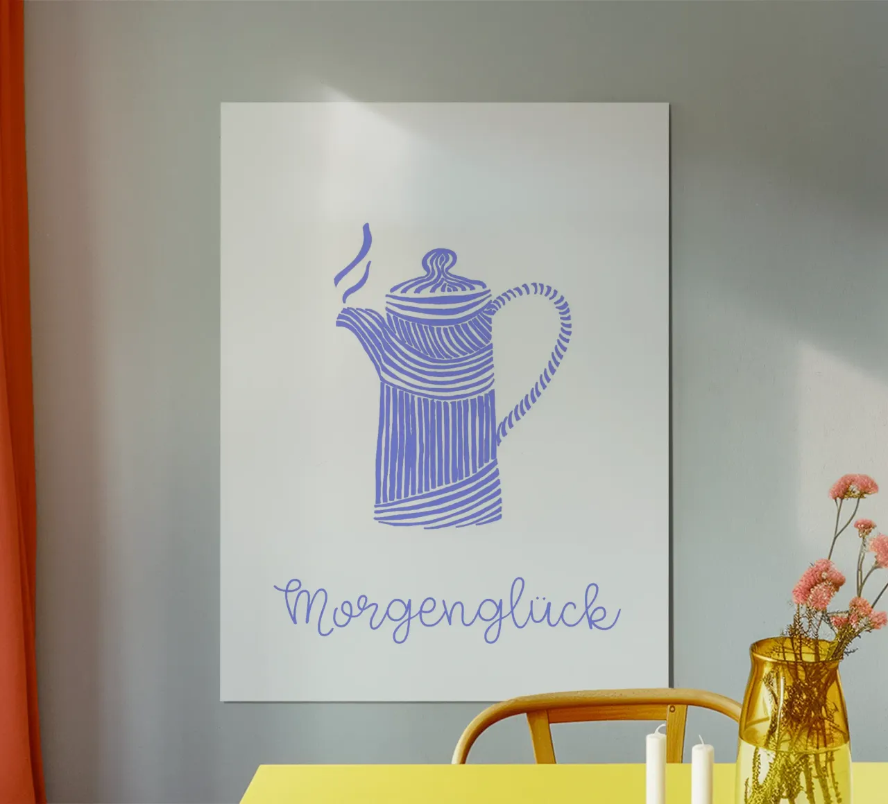 Felicità mattutina - caffettiera fumante poster con telaio in plastica da PaperLine Art