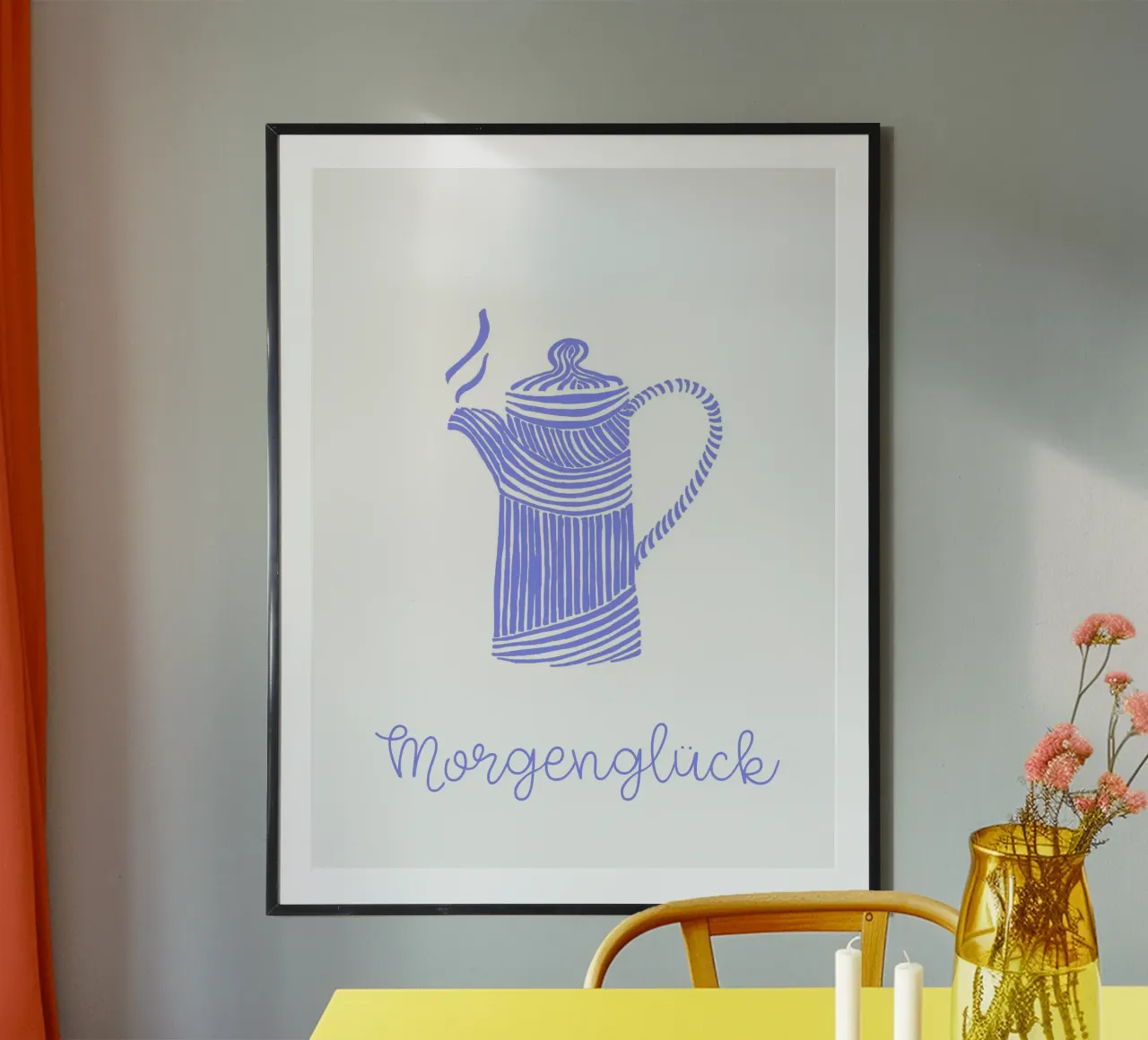 Felicità mattutina - caffettiera fumante poster con telaio in plastica da PaperLine Art