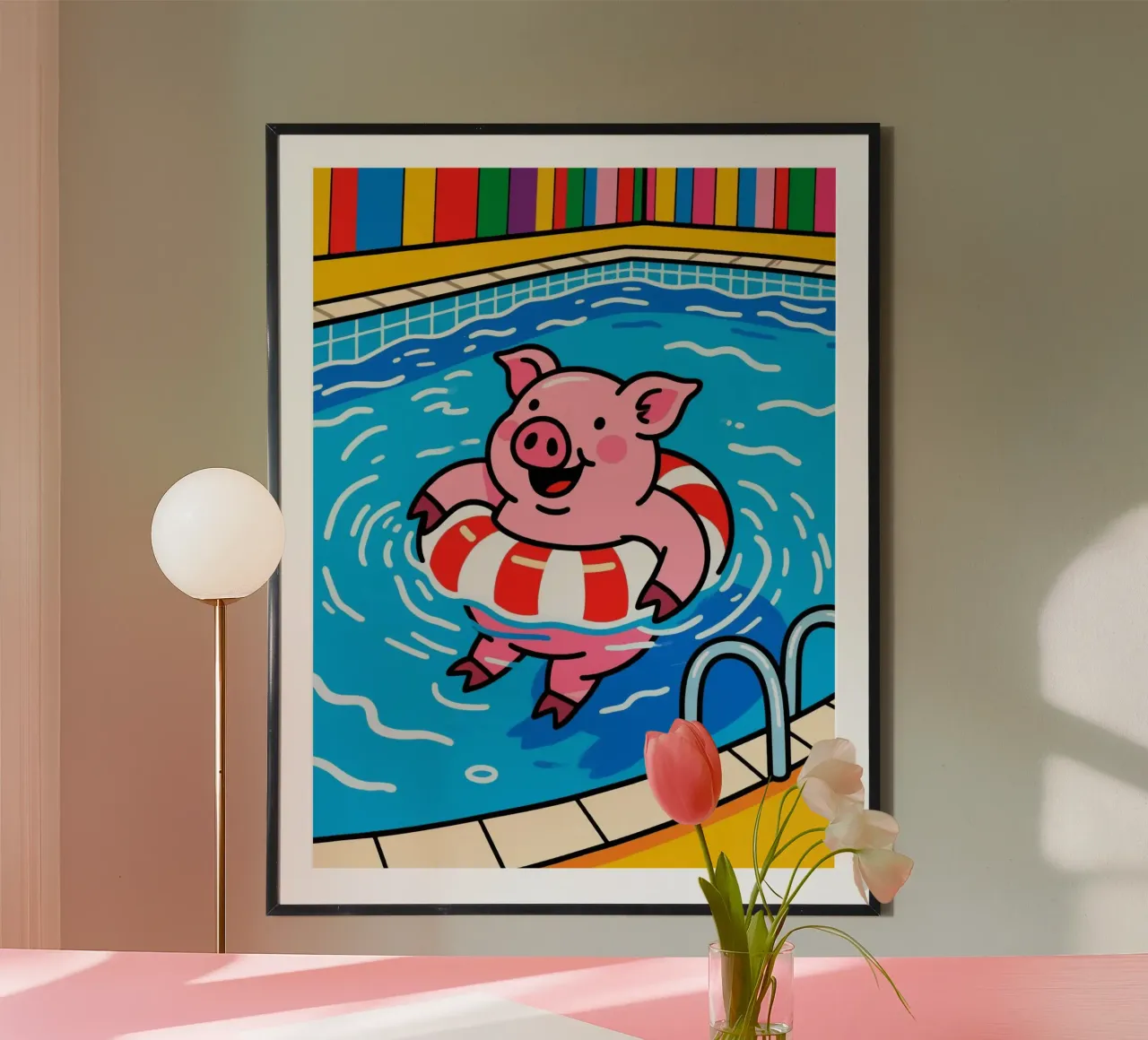 Schattig varkenszwembad poster van knowledge