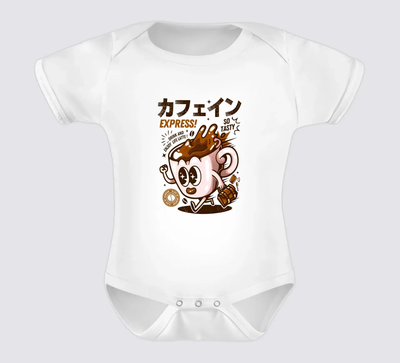 Funny Caffeine Express short-sleeve baby romper by LM2KONE