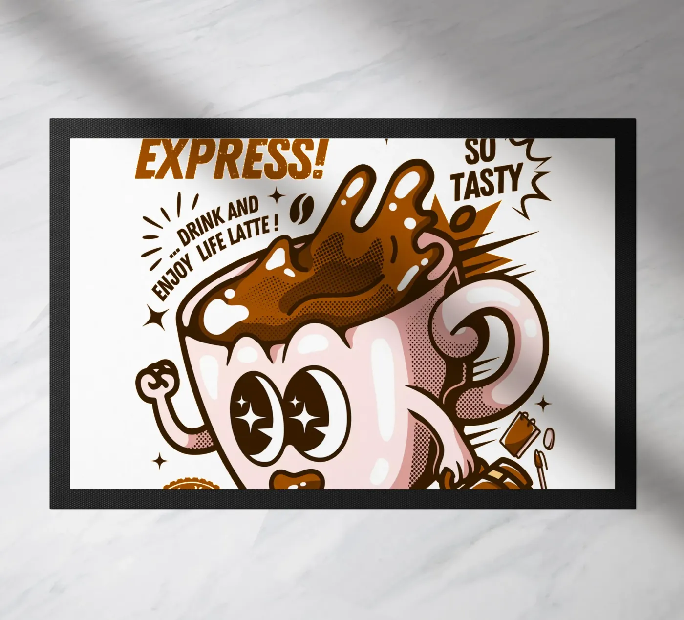 Funny Caffeine Express doormat by LM2Kone