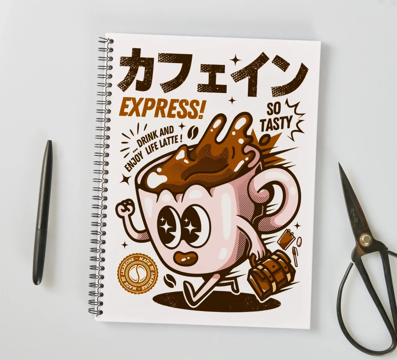 Funny Caffeine Express spiral notebook by LM2KONE