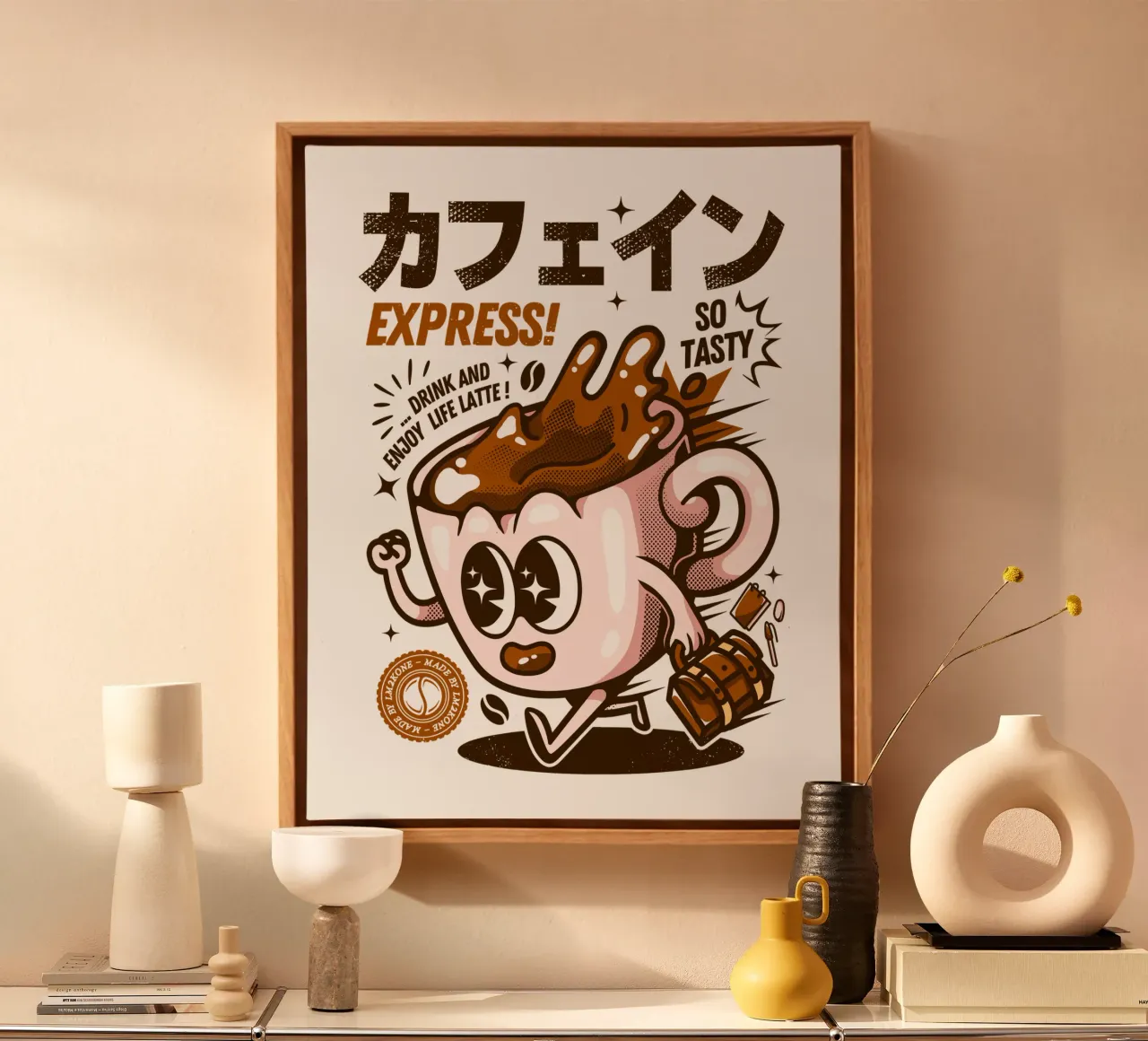 Funny Caffeine Express canvas with Floater frame by LM2KONE