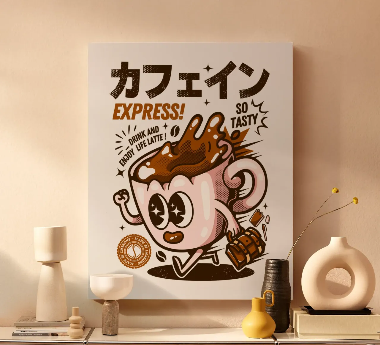 Funny Caffeine Express canvas with Floater frame by LM2KONE