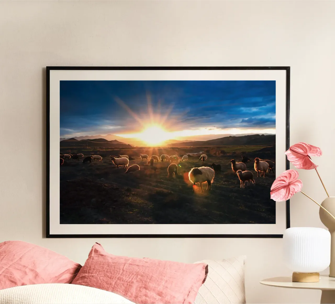 Die friedliche Schar in Sunse Poster von Nature's Palette