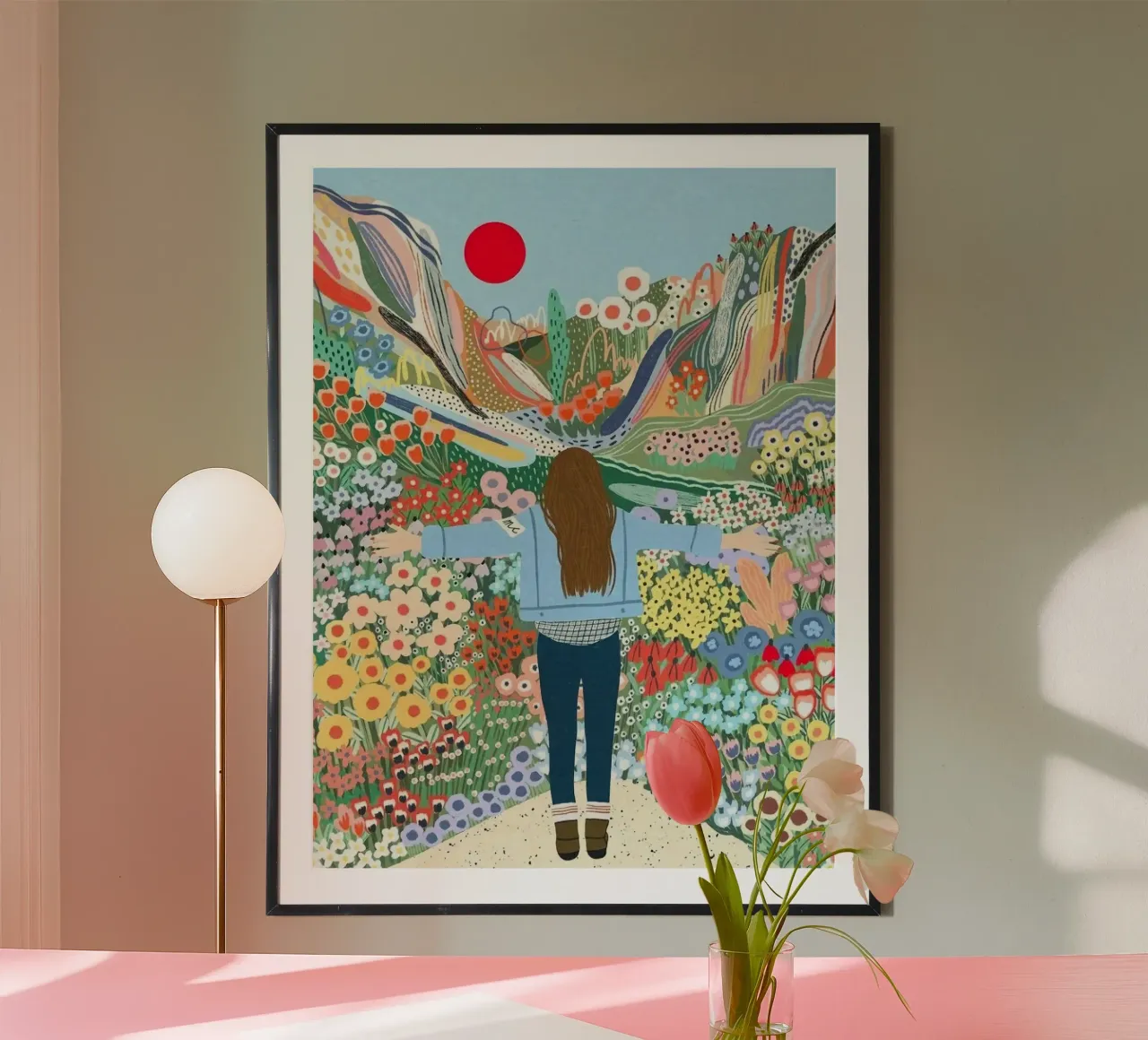 girl have the giant flower forest poster con telaio in legno da hamily