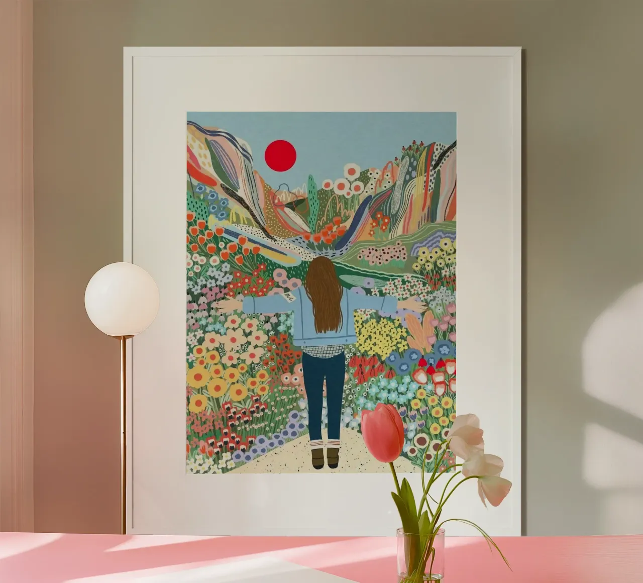 girl have the giant flower forest poster con telaio in legno da hamily