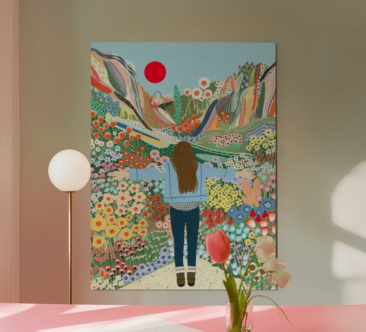 girl have the giant flower forest poster con telaio in legno da hamily