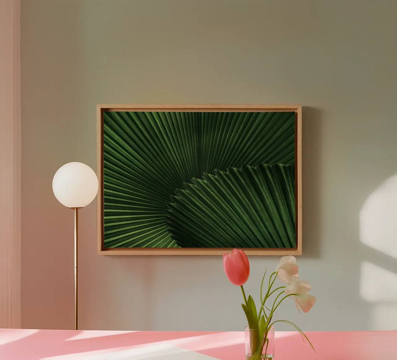 Capas dobles de hojas de palmera lienzo con Marco flotante de Earthly Visions
