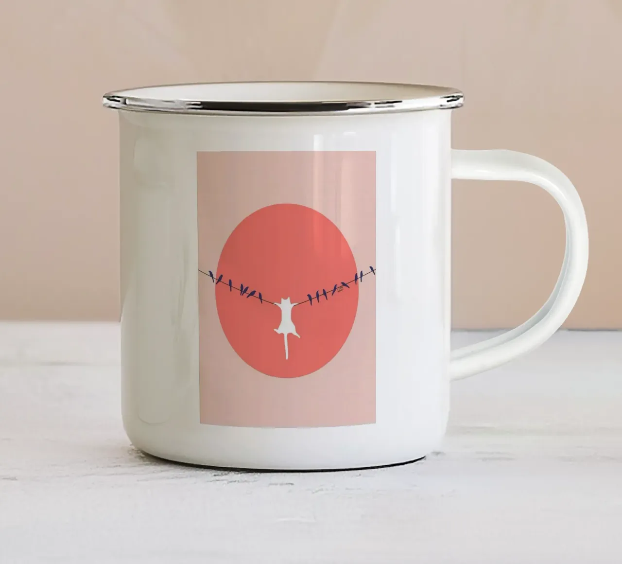cat hold the bird role tazza in smalto da melts