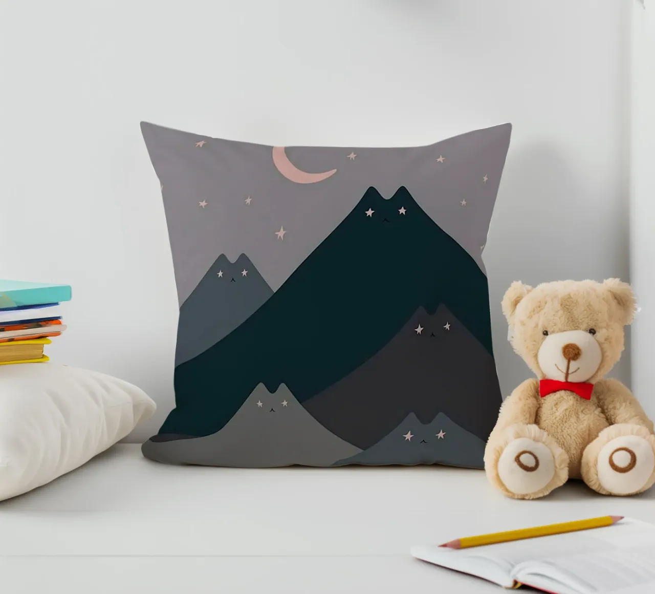 cat shape mountain wave in moonight cuscino da melts