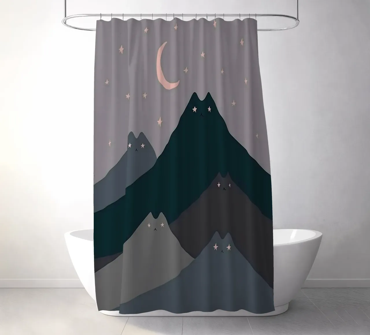 cat shape mountain wave in moonight Duschvorhang von melts