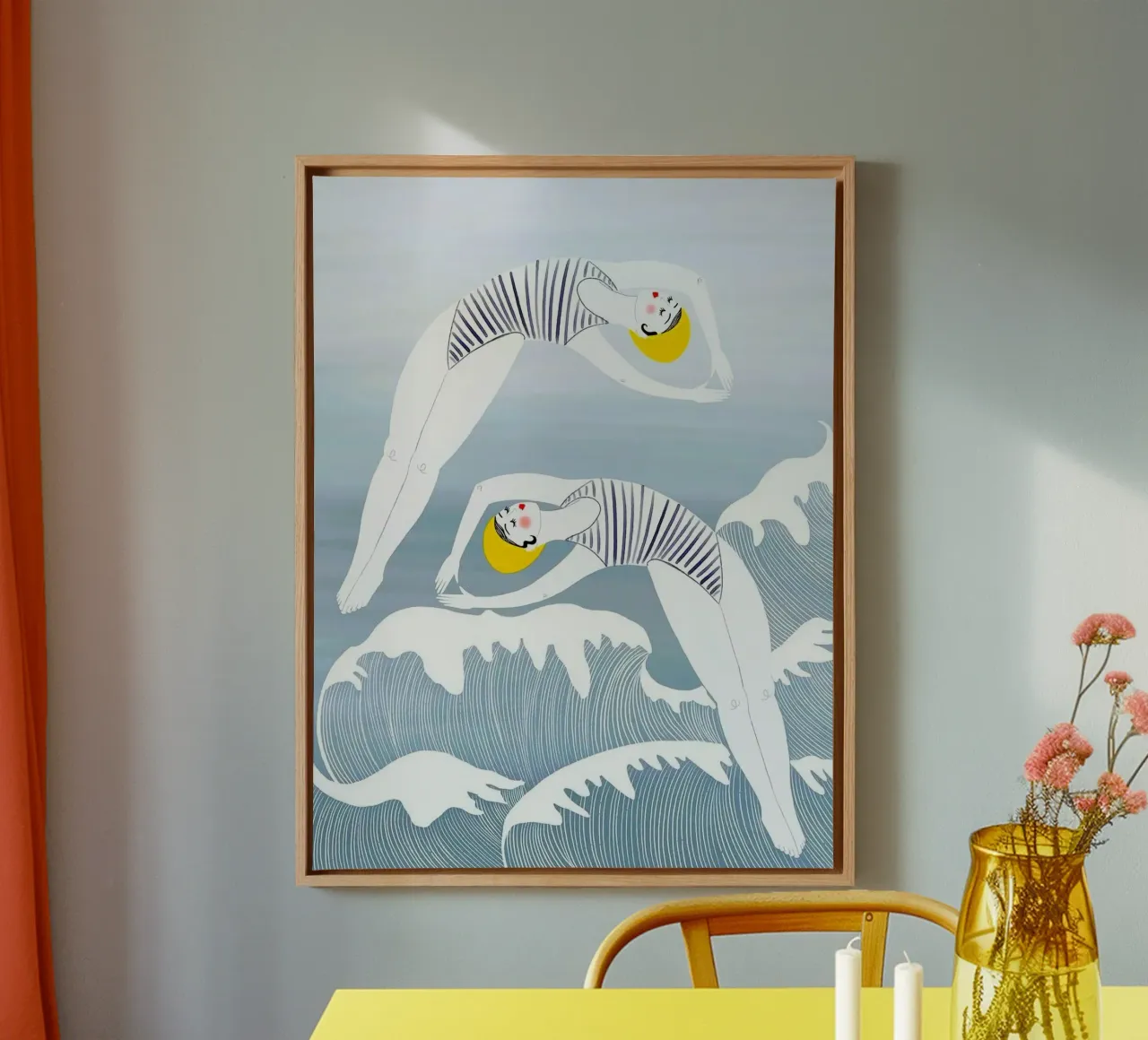 girl jump through waves canvas met Baklijst van hamily