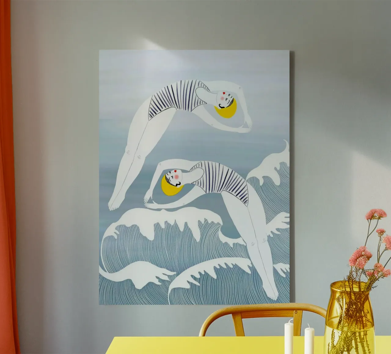 girl jump through waves canvas met Baklijst van hamily