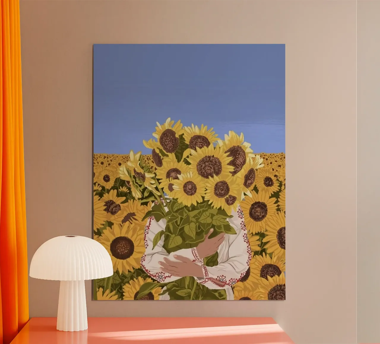 cat hold flower in sunflower forest poster da melts