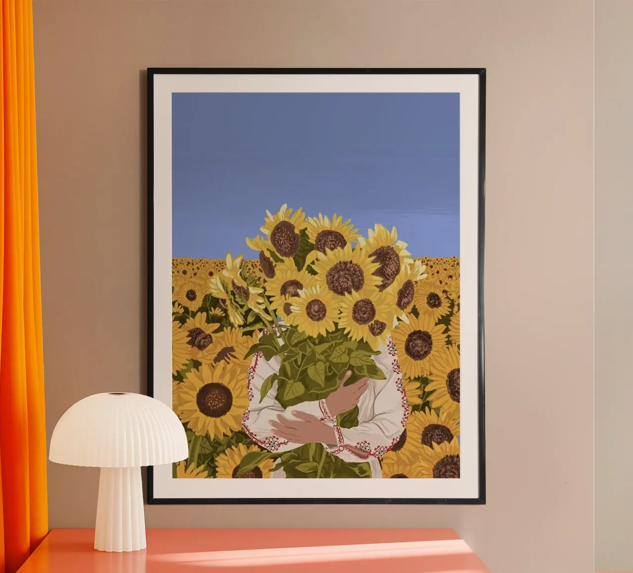 cat hold flower in sunflower forest poster da melts