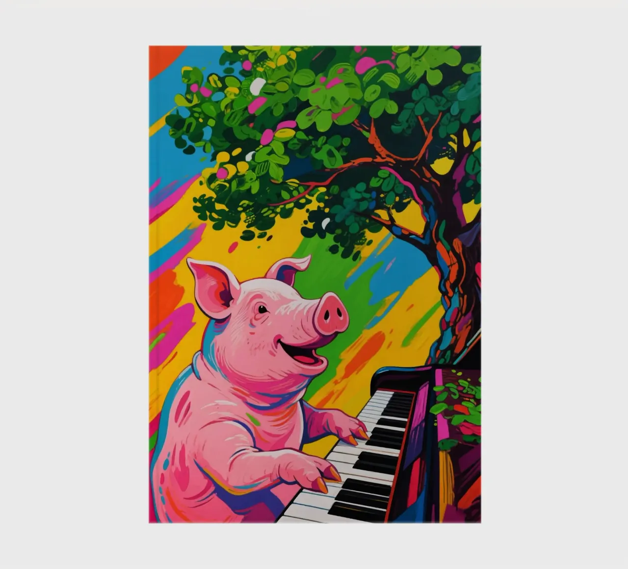 pig playing piano under the tree notebook by knowledge