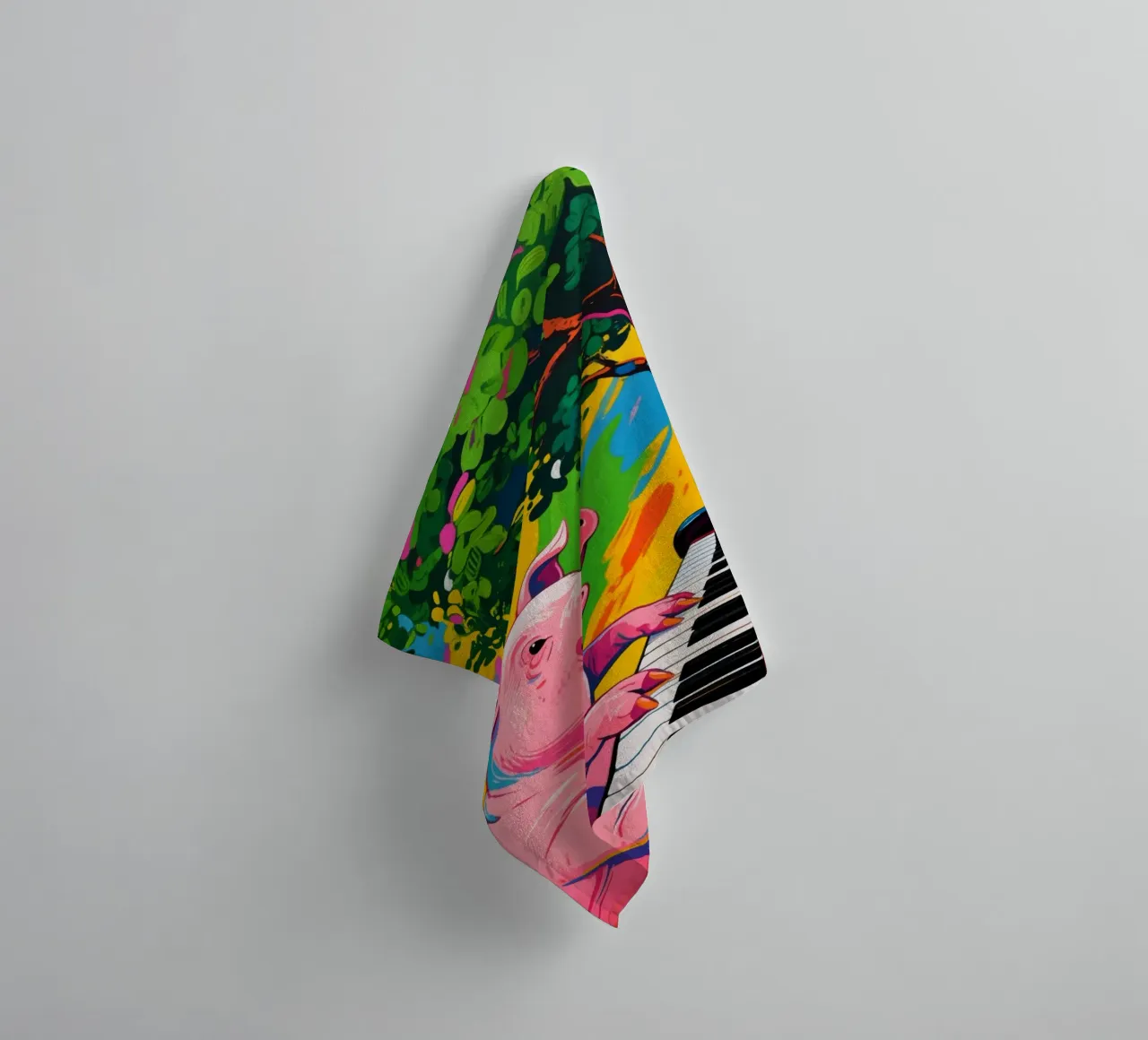 pig playing piano under the tree towel by knowledge