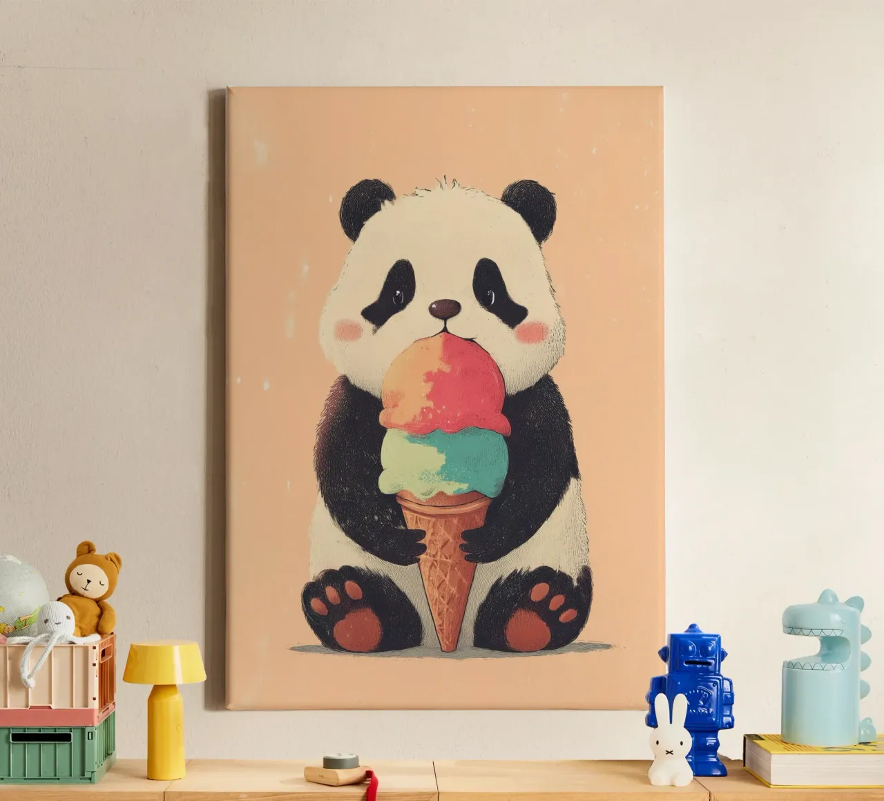 Ice Cream Panda canvas met Baklijst van Kiara