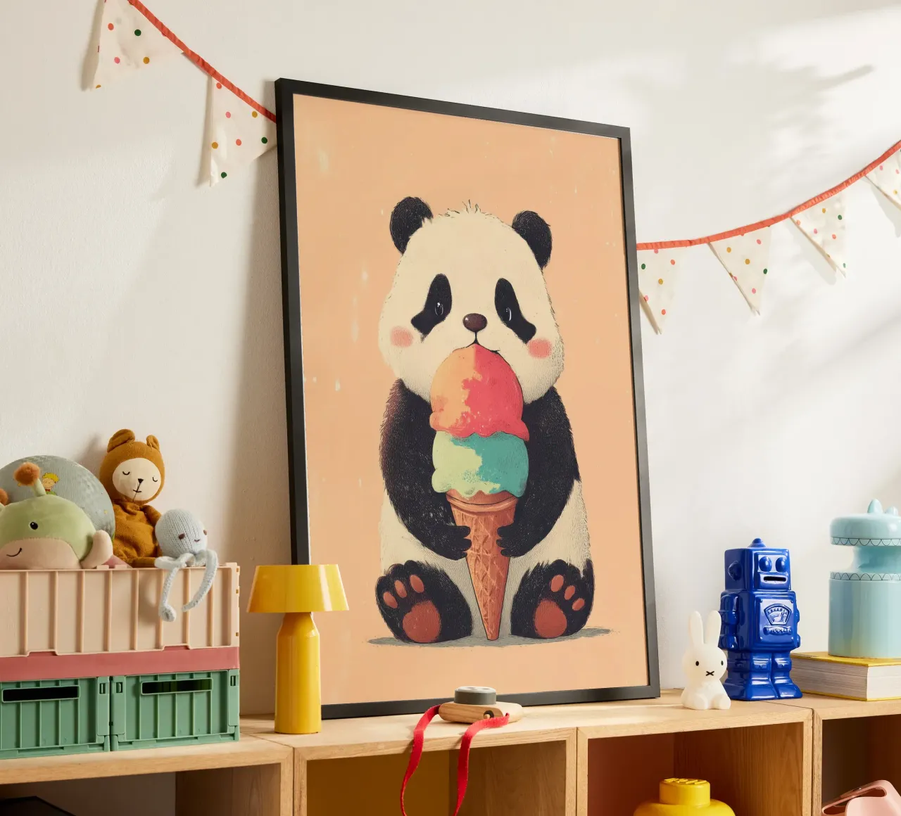 Ice Cream Panda poster con telaio in alluminio da Kiara