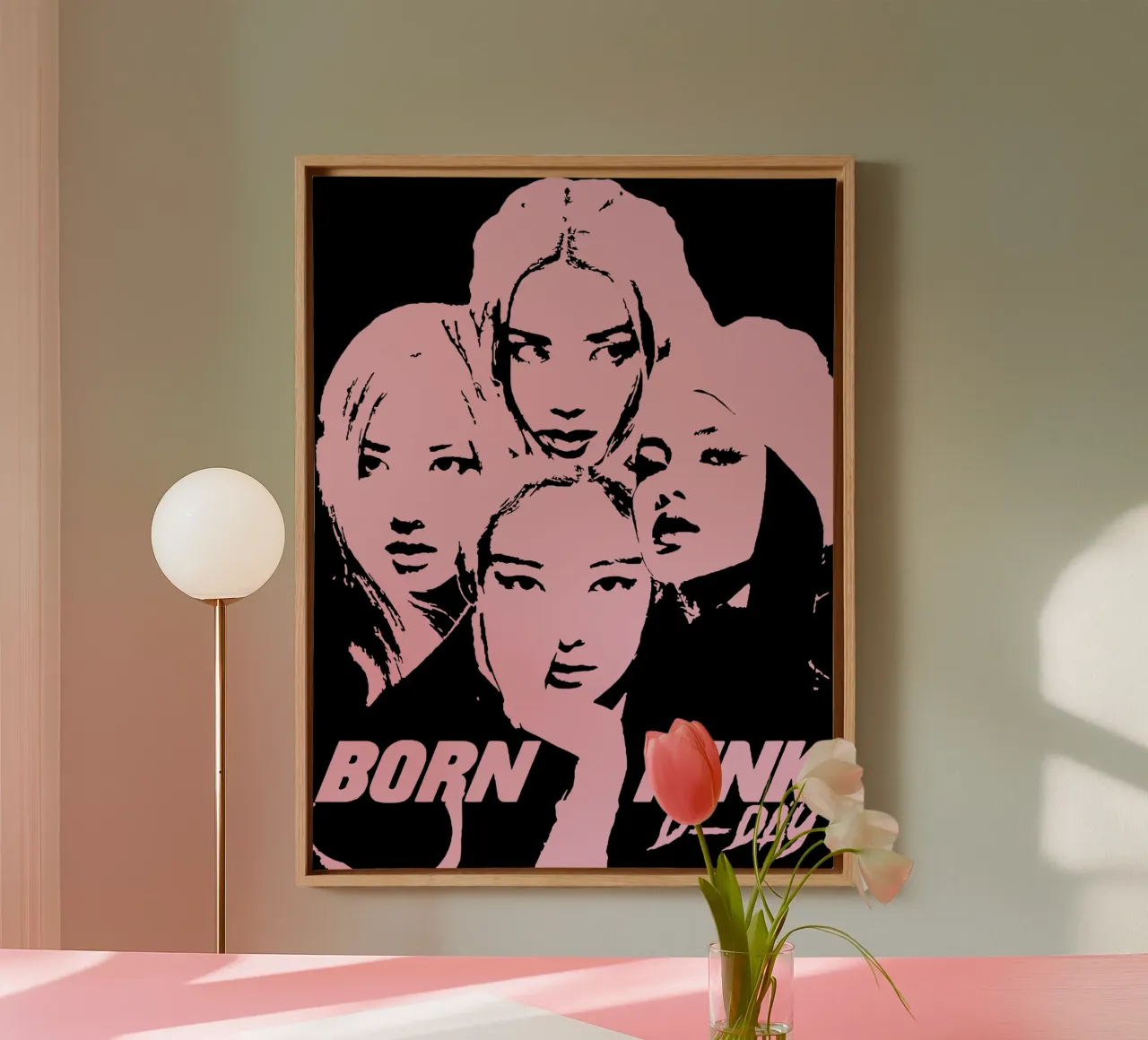 Silhouet Gezicht Zwart Roze canvas met Baklijst van grass.studio_