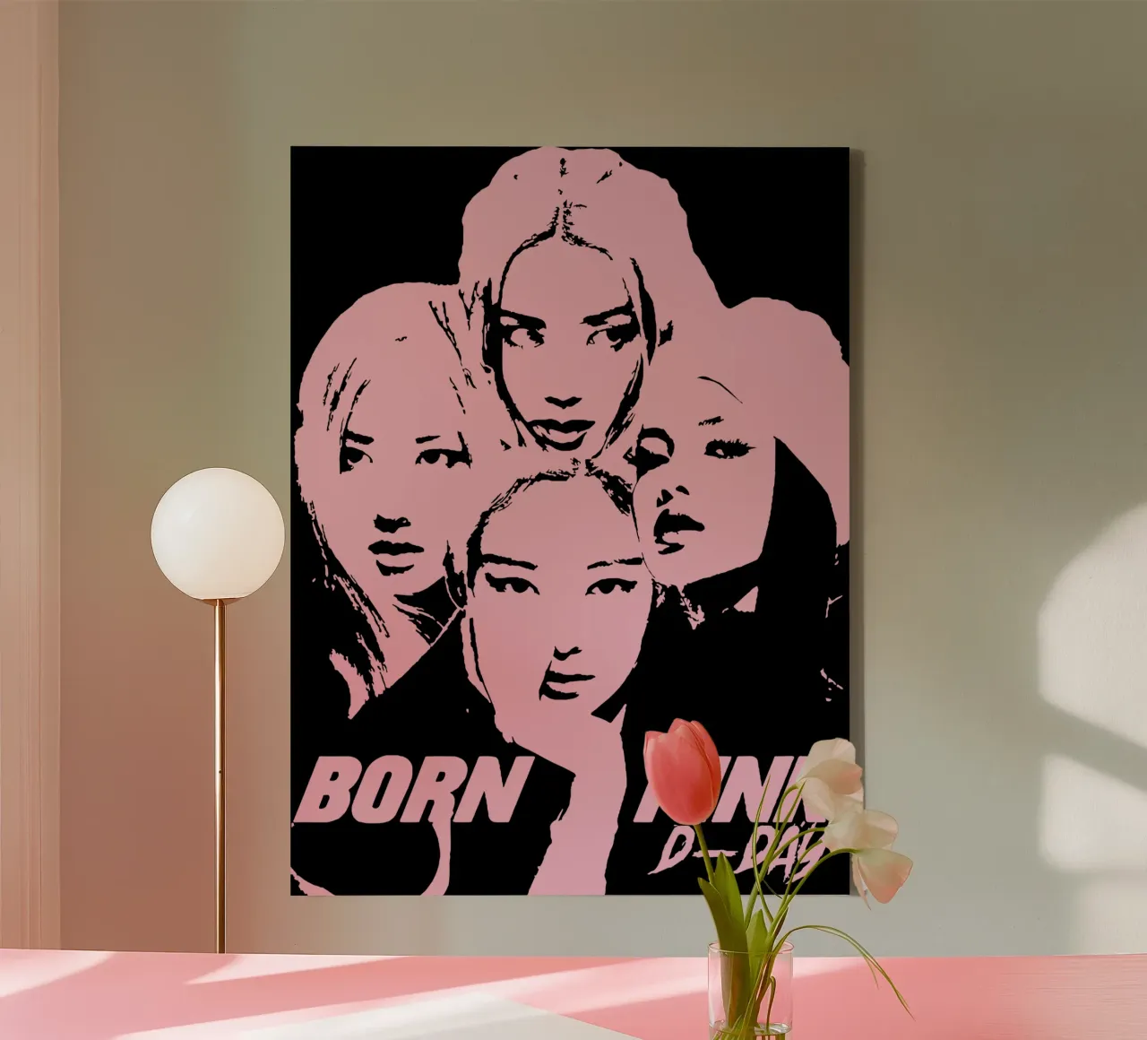 Silhouet Gezicht Zwart Roze canvas met Baklijst van grass.studio_