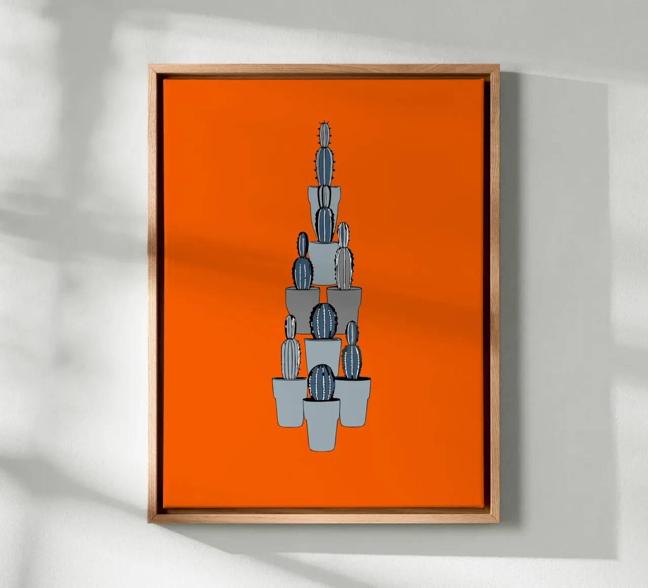 Viele Kakteentöpfe Leinwand mit Schattenfugenrahmen von OUR SHOP