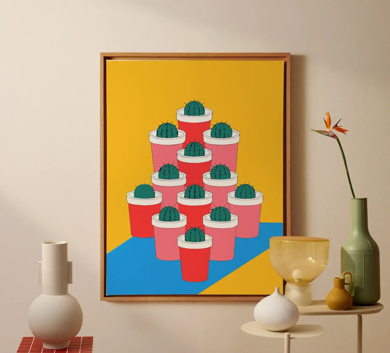 Cactus Vaas Arrangement canvas met Baklijst van OUR SHOP