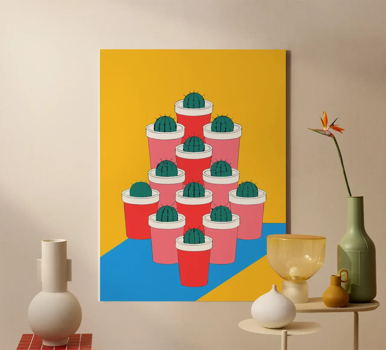 Cactus Vaas Arrangement canvas met Baklijst van OUR SHOP
