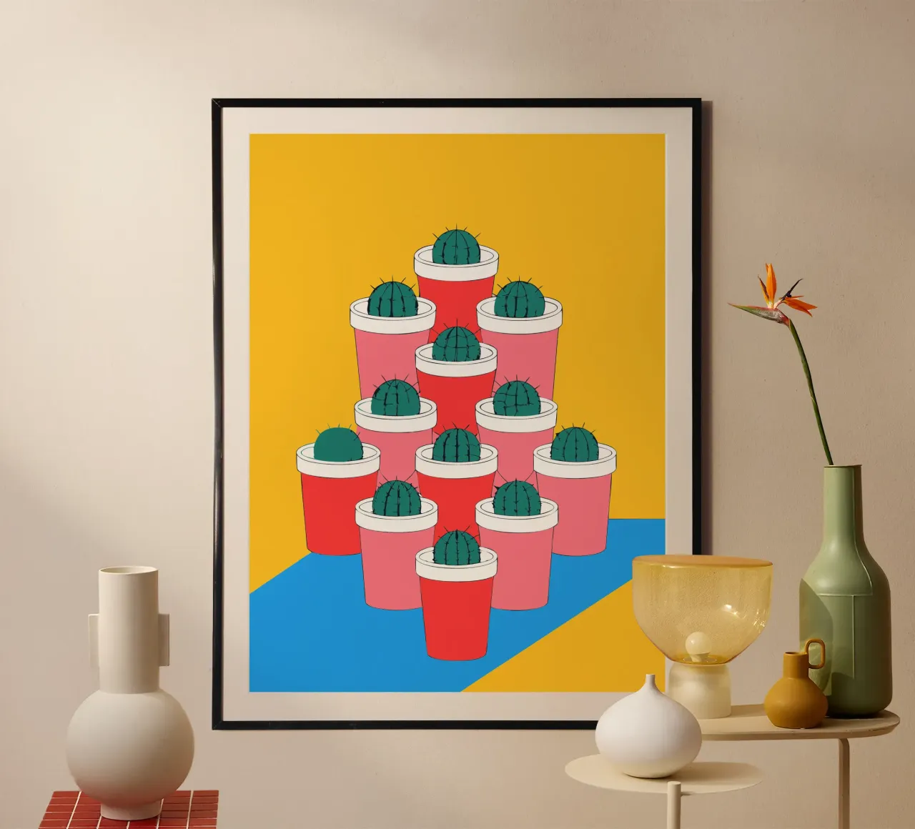 Composizione di vasi di cactus poster con telaio in legno da OUR SHOP
