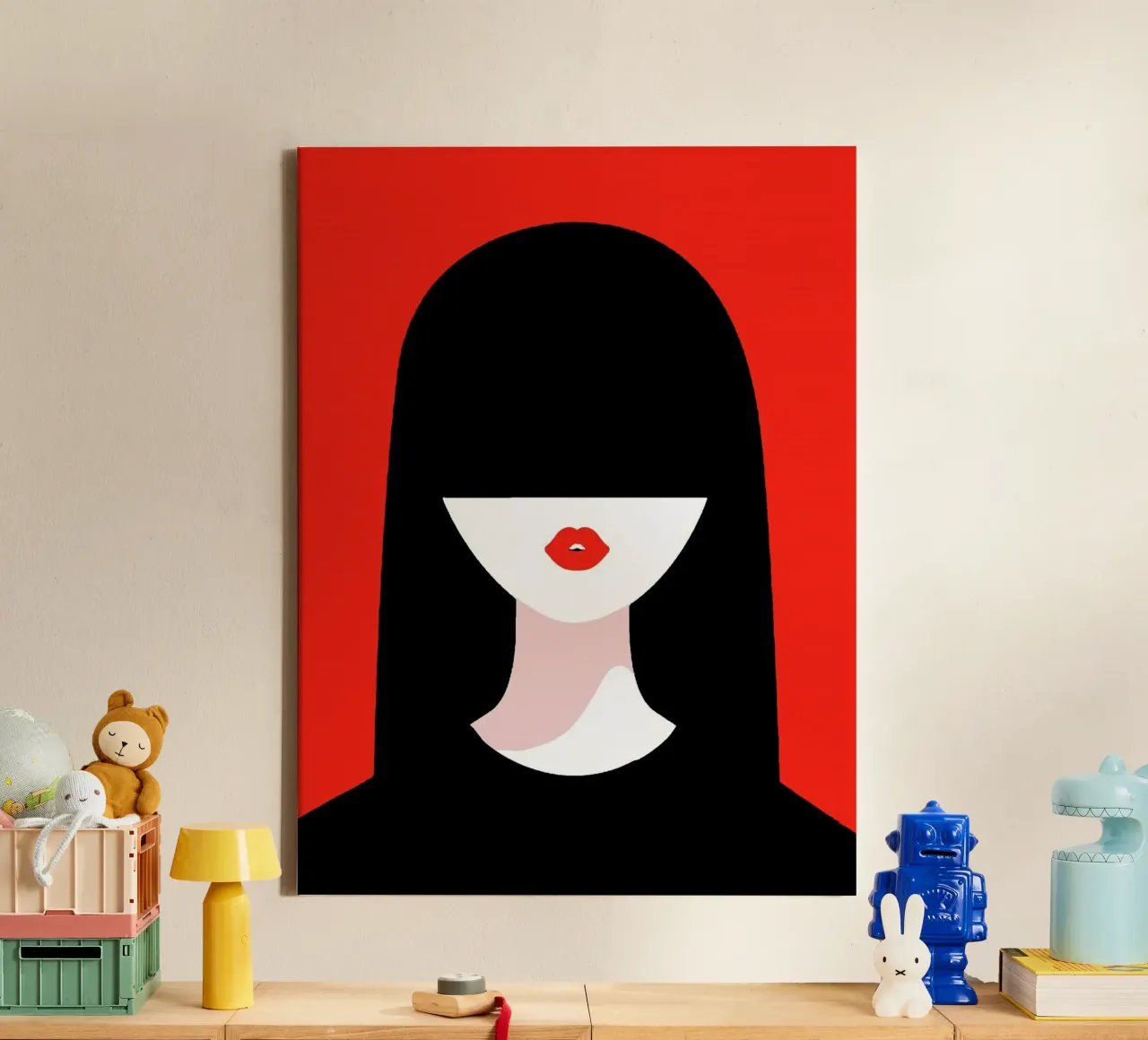 cool girl with black red tela con Cornice a cassetta da firmana