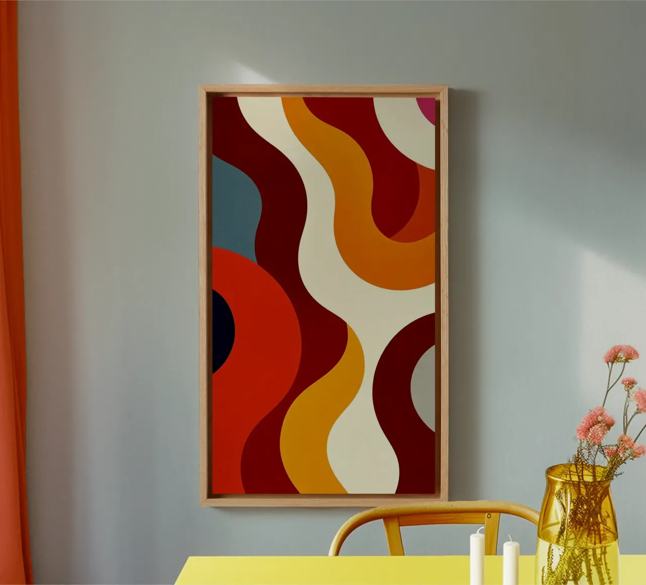 curve shade red canvas with Floater frame by sunity