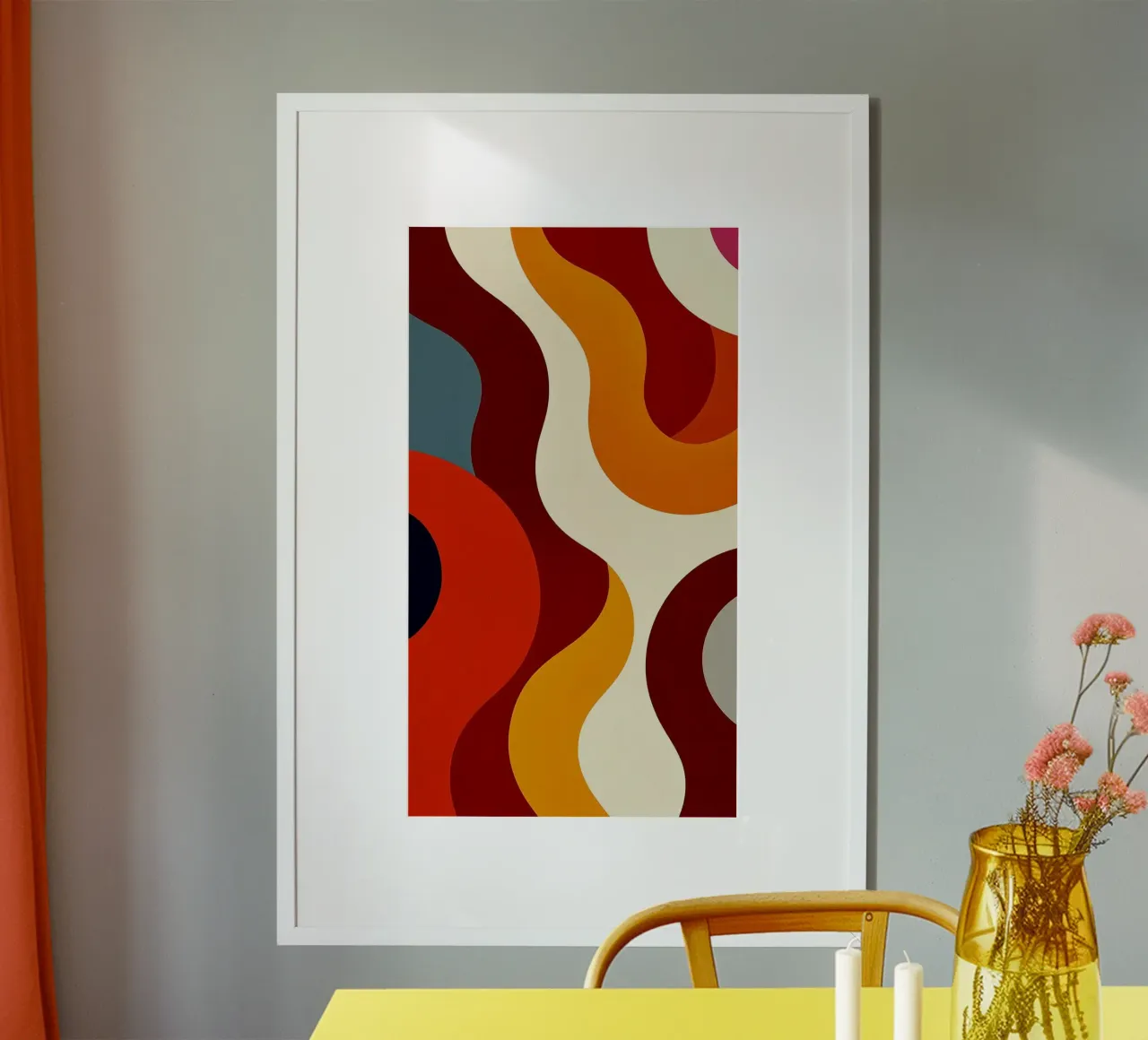 curve shade red poster met houten frame van sunity