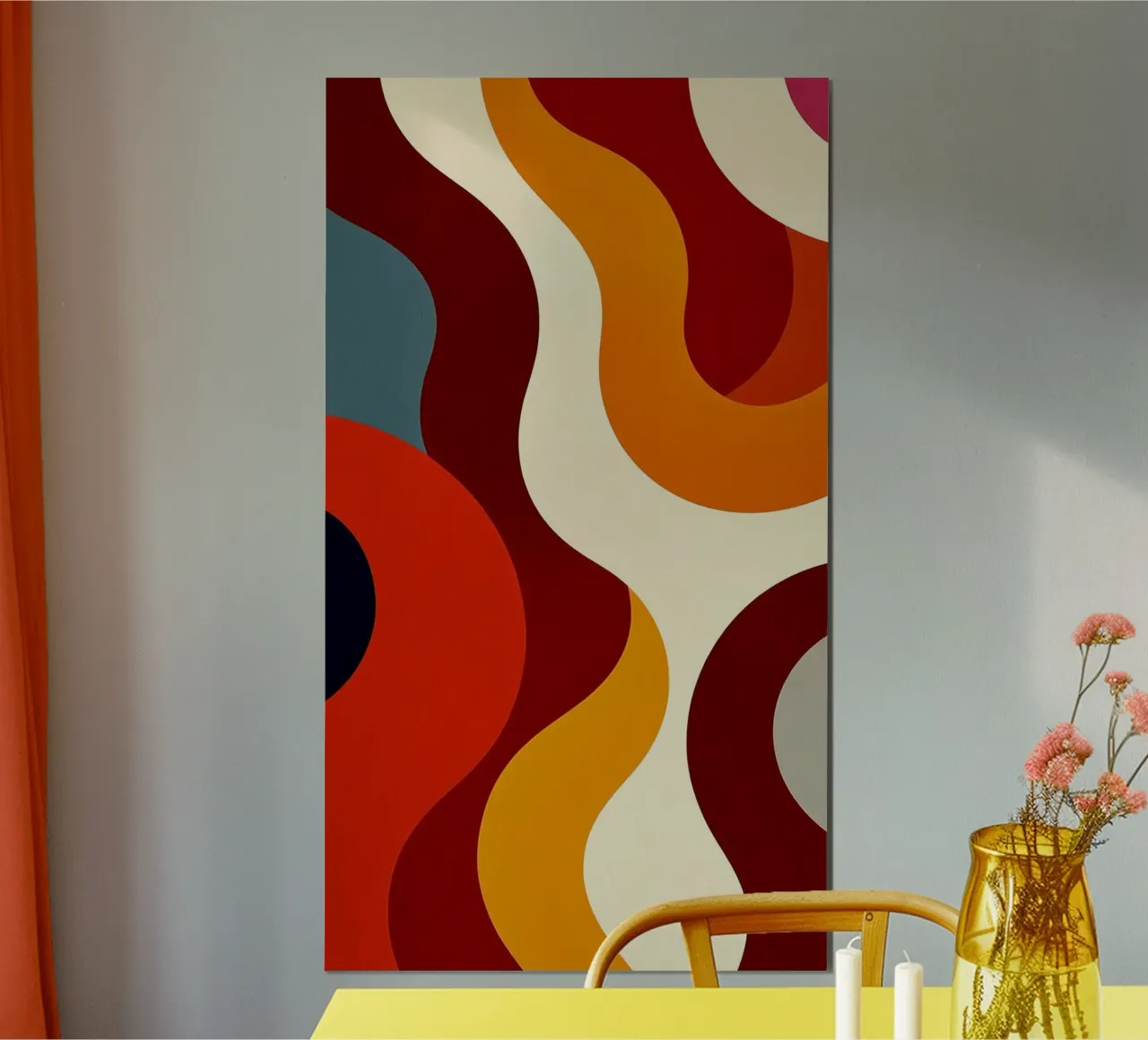 curve shade red poster met houten frame van sunity