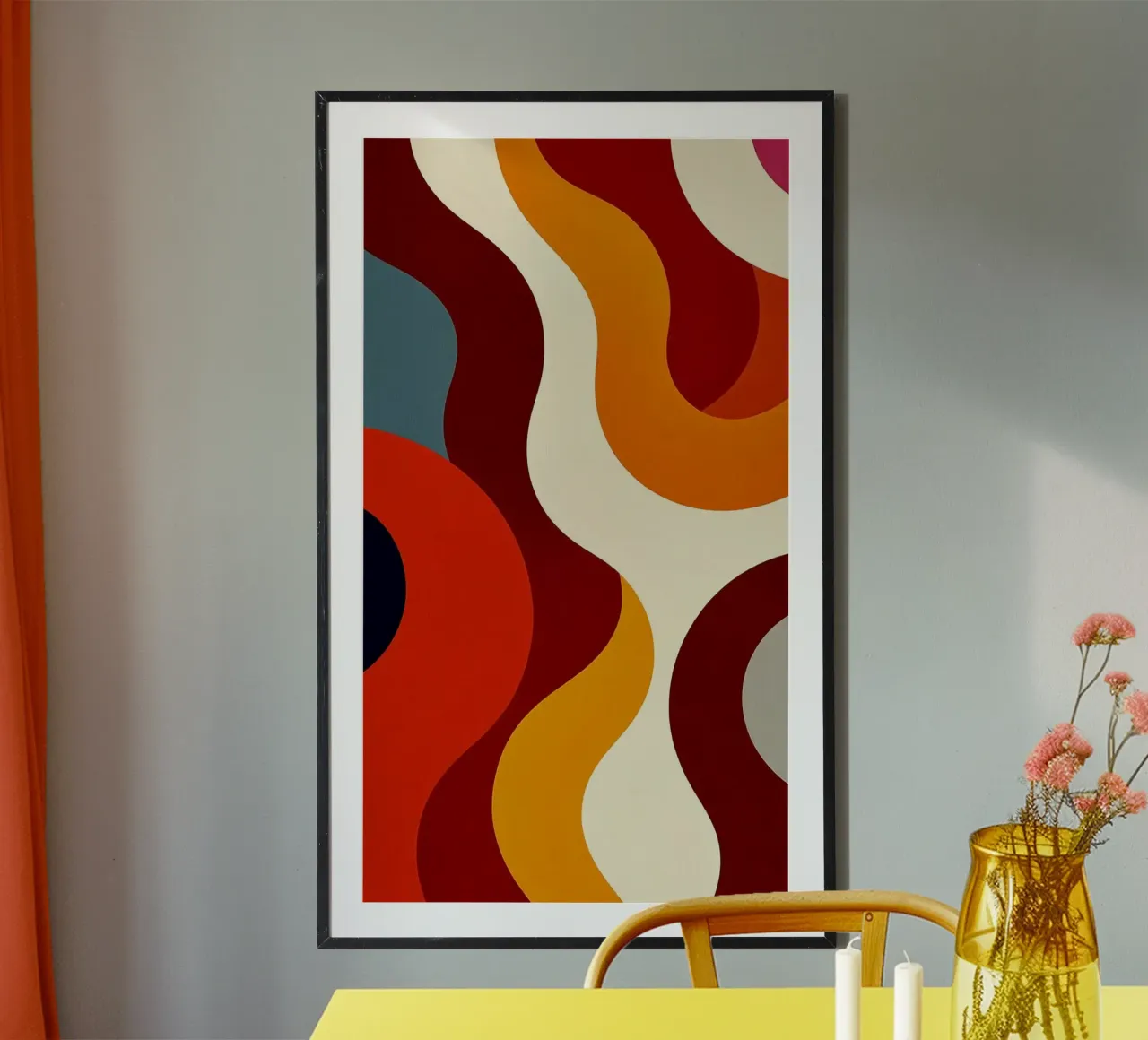 curve shade red poster met houten frame van sunity