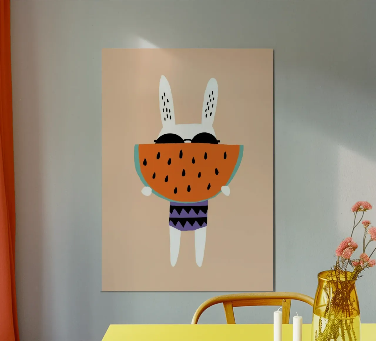 rabbit with piece of watermelon poster con telaio in plastica da firmana