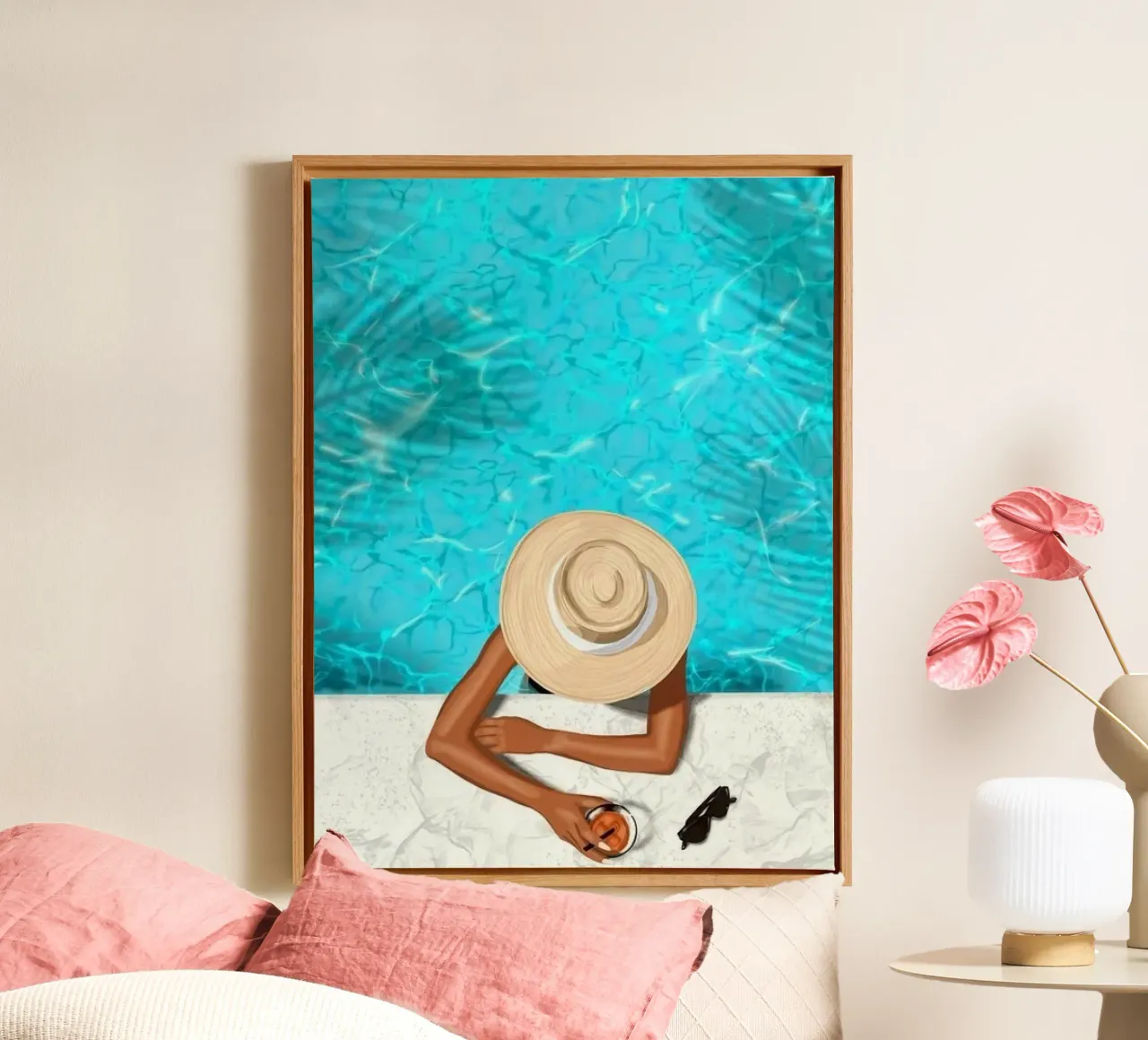 girl chill in poolside tela con Cornice a cassetta da sunity
