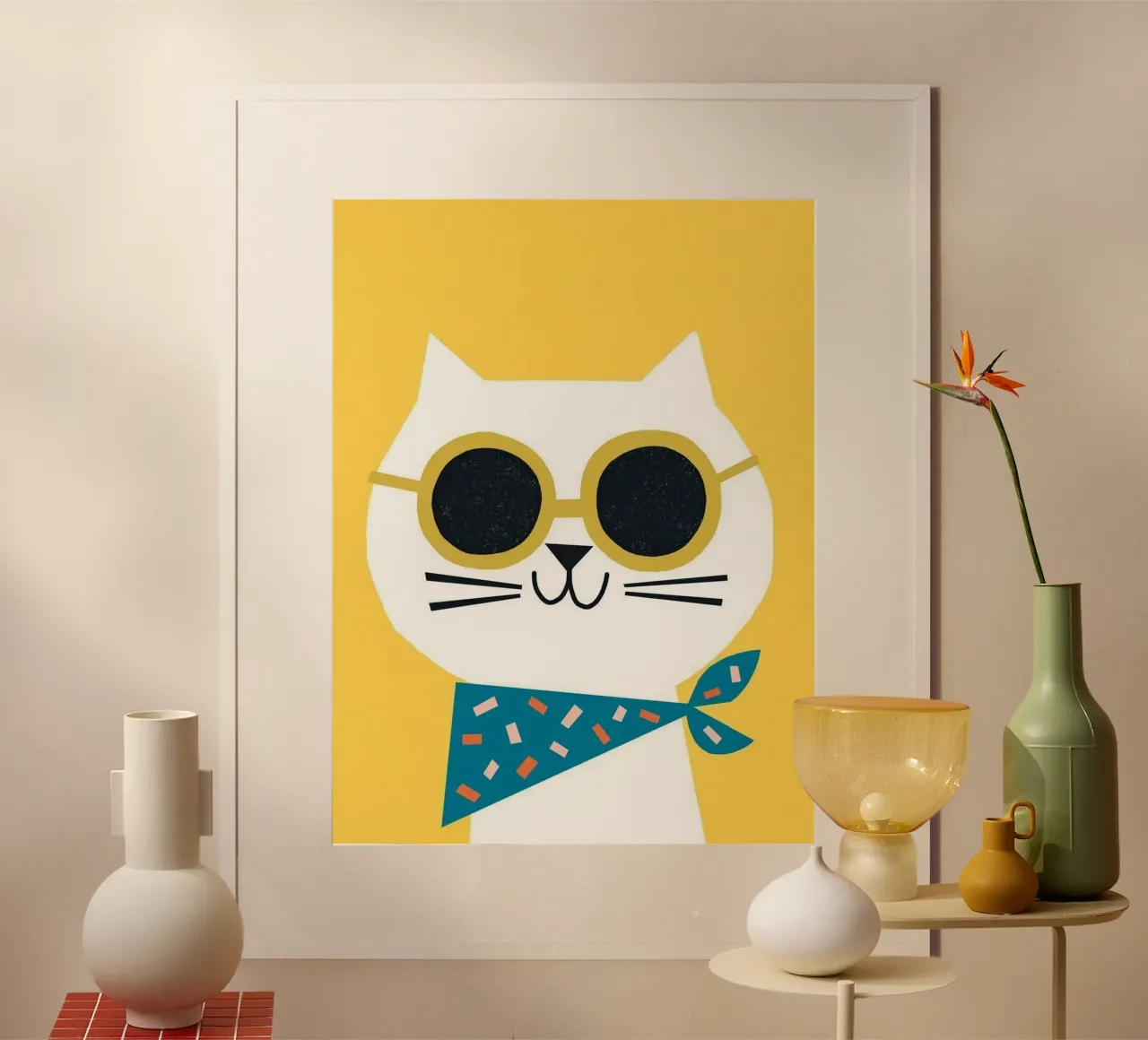 cat playful in goodmood Poster mit Holzrahmen von firmana