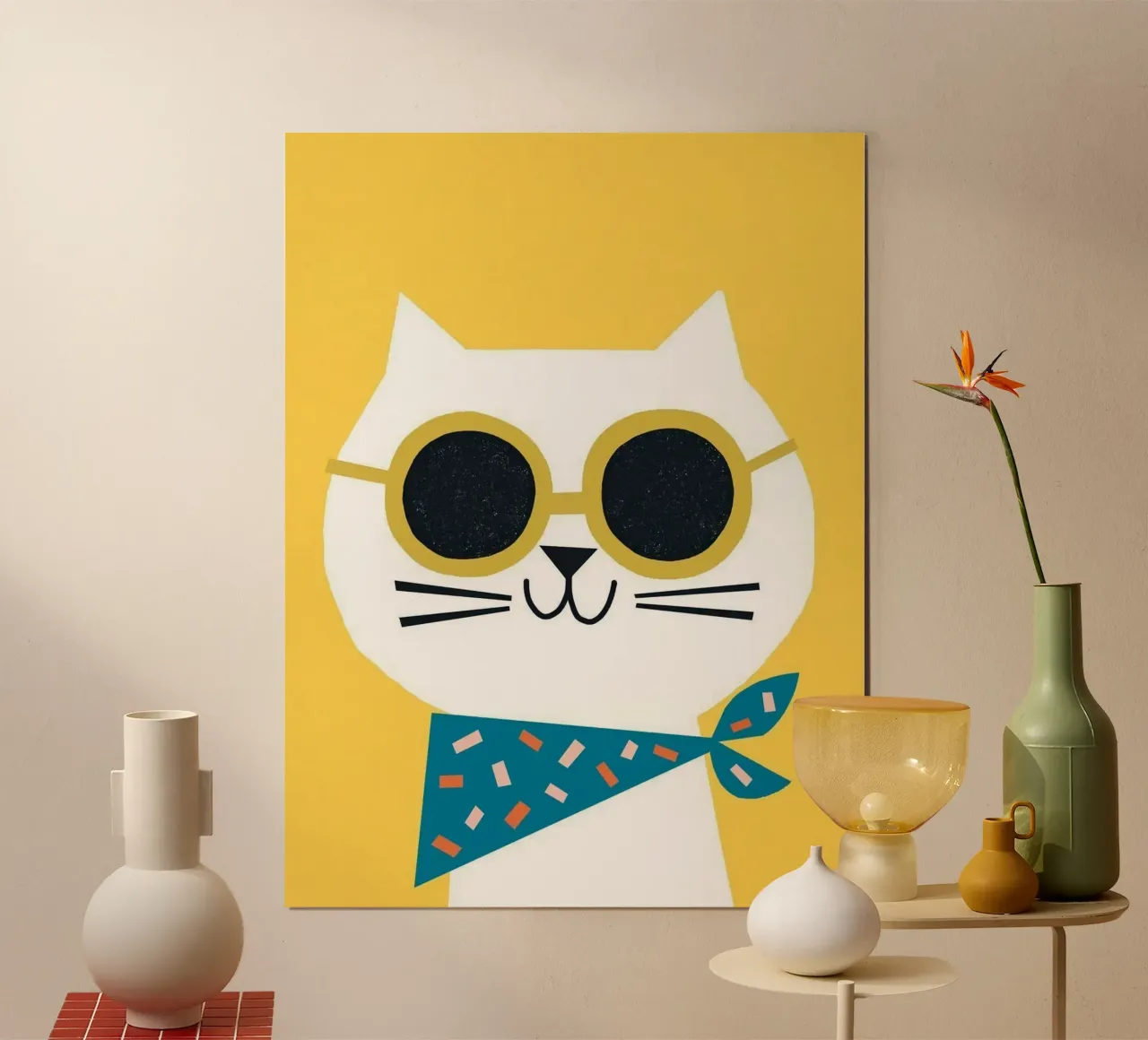 cat playful in goodmood Poster mit Holzrahmen von firmana