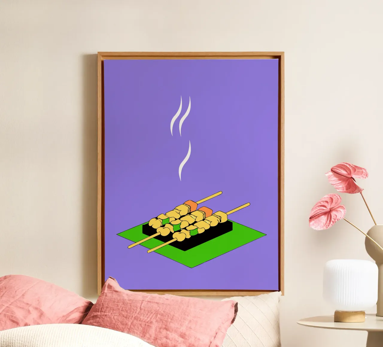 Satay a la parrilla lienzo con Marco flotante de OUR SHOP