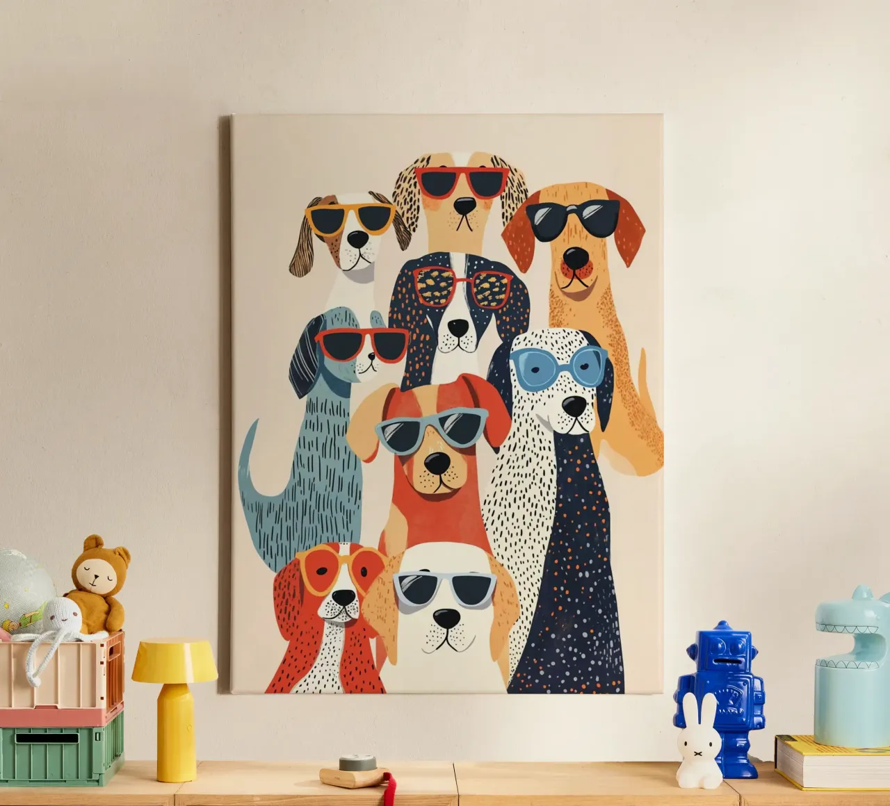 dogs in collection tela con Cornice a cassetta da sunity