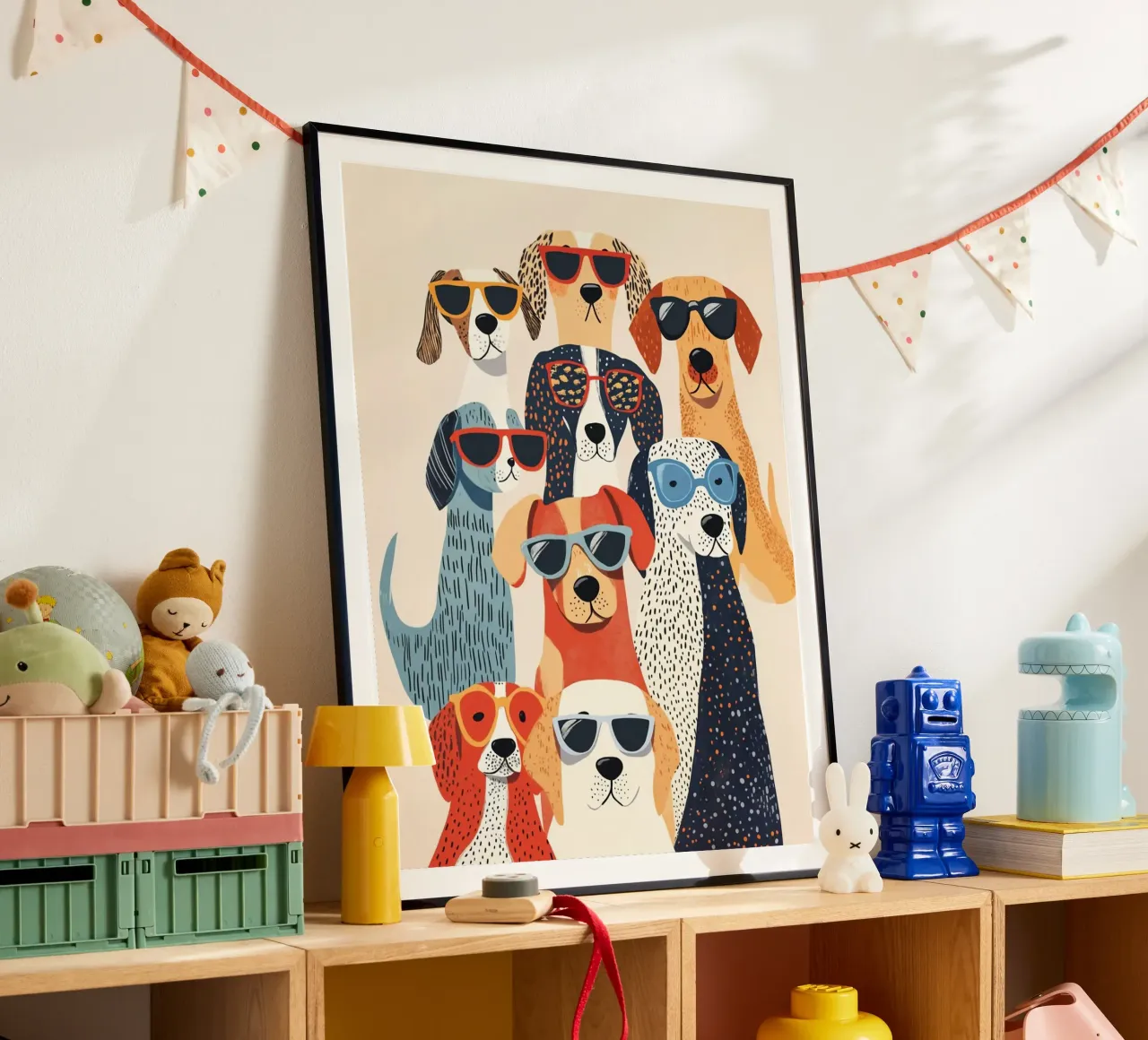 dogs in collection poster con telaio in alluminio da sunity