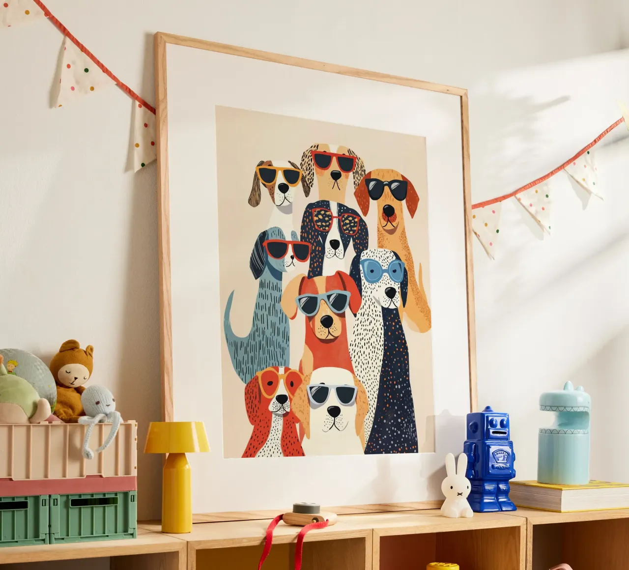 dogs in collection poster con telaio in alluminio da sunity