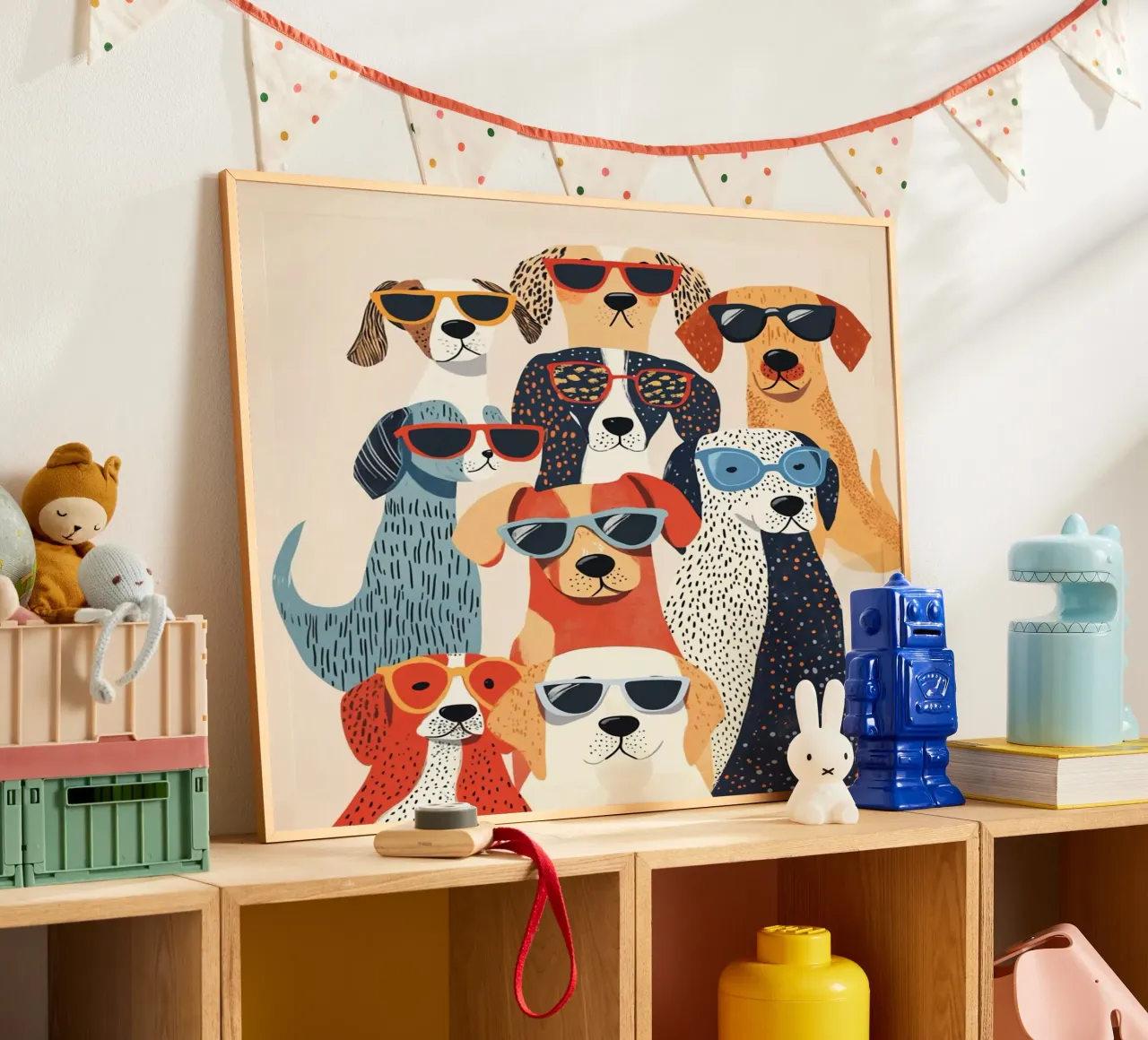 dogs in collection poster con telaio in alluminio da sunity