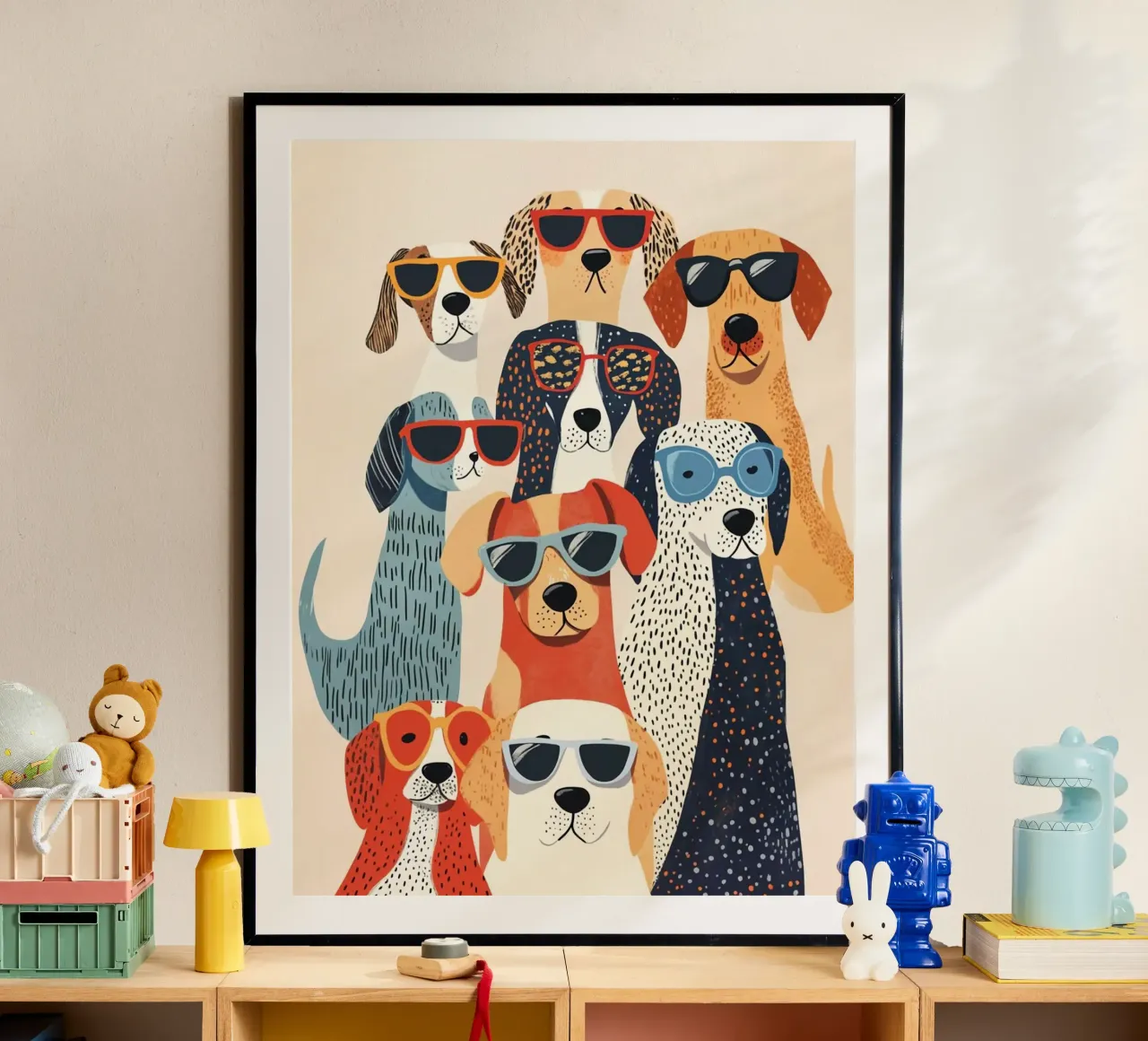 dogs in collection poster con telaio in alluminio da sunity