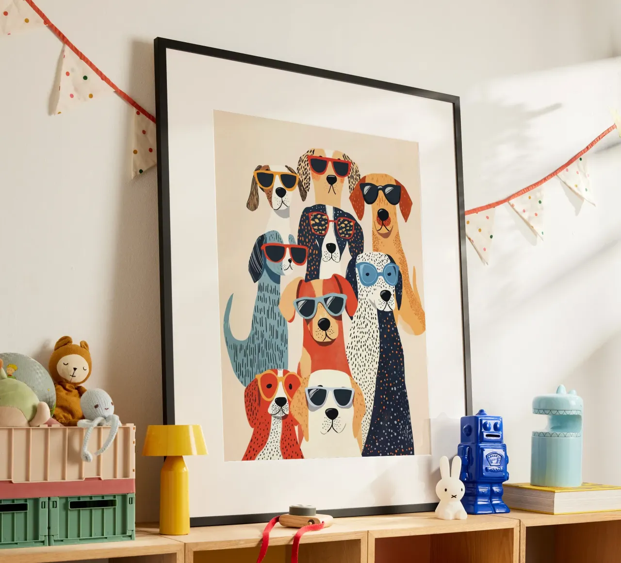 dogs in collection poster con telaio in alluminio da sunity