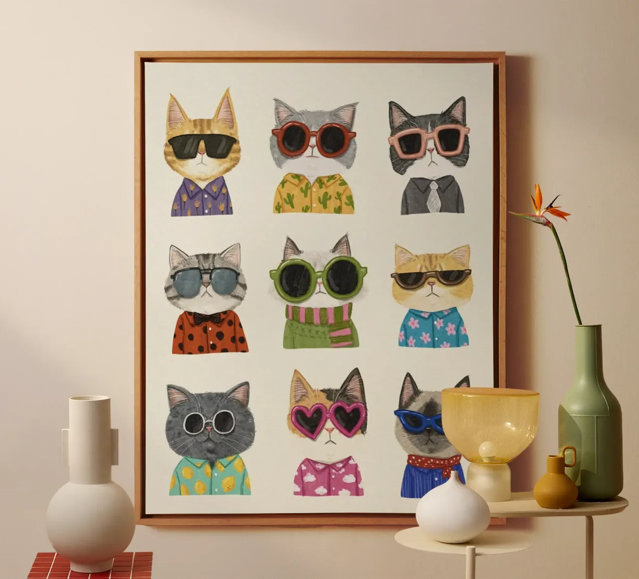 cool cat colorful glasses canvas met Baklijst van sunity