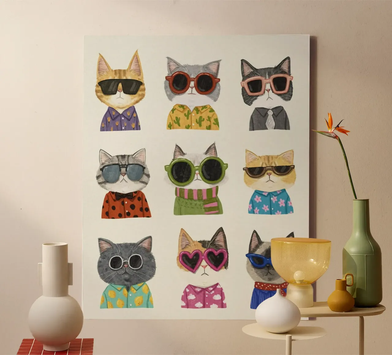 cool cat colorful glasses canvas met Baklijst van sunity