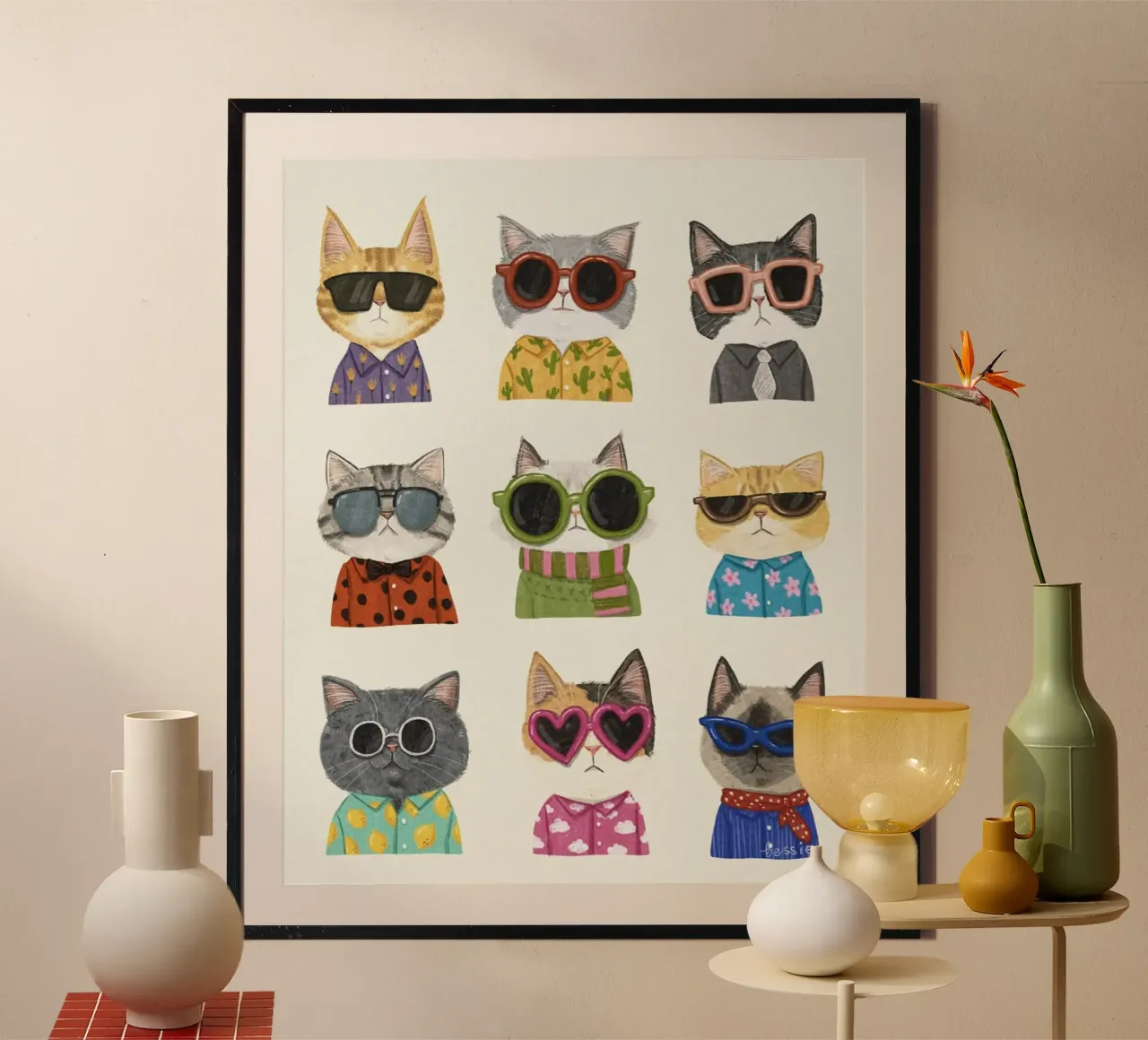 cool cat colorful glasses poster con telaio in alluminio da sunity